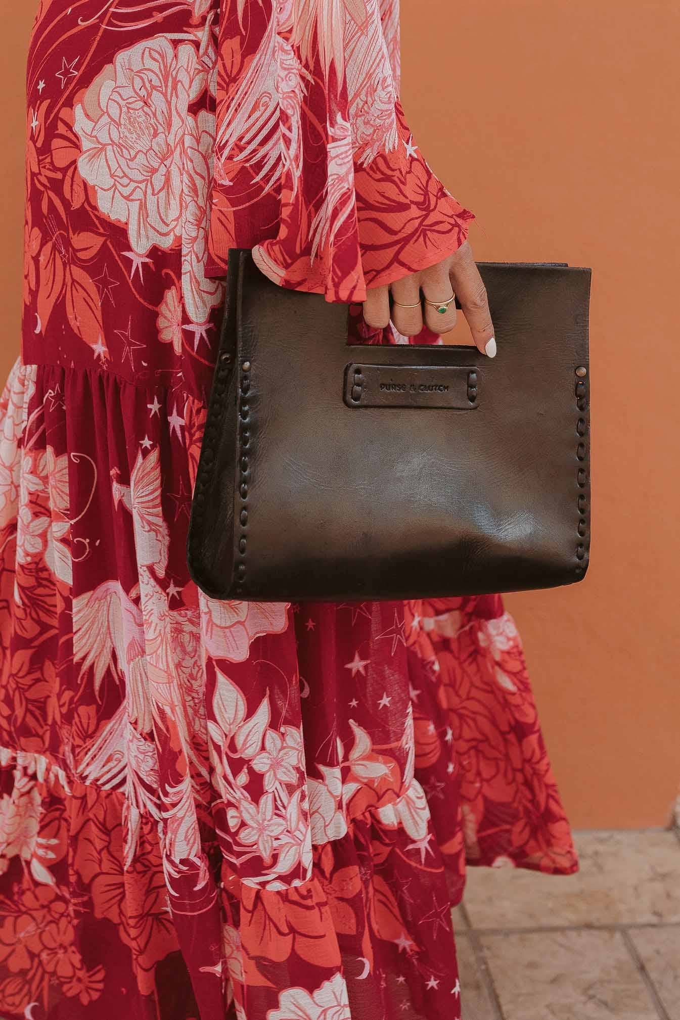 Leather Clutch Purse Black