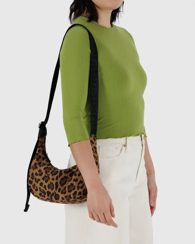 Small Nylon Crescent Bag Leopard