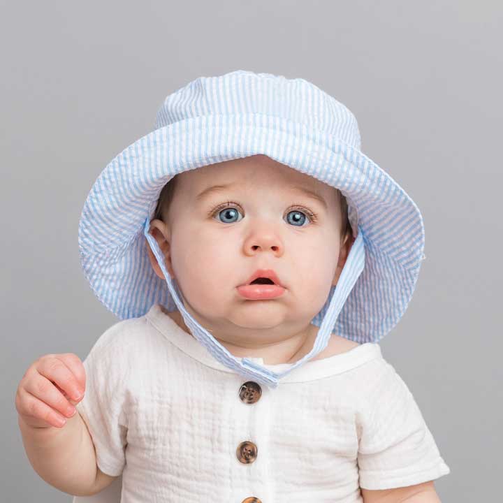 Light Blue Stripe Seersucker Bucket Hat
