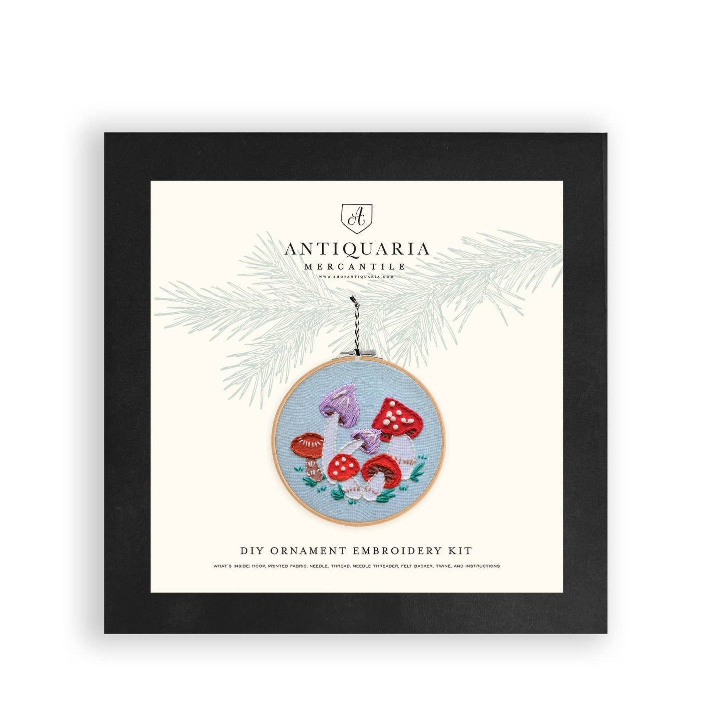 DIY Embroidered Ornament Kit, Mushrooms