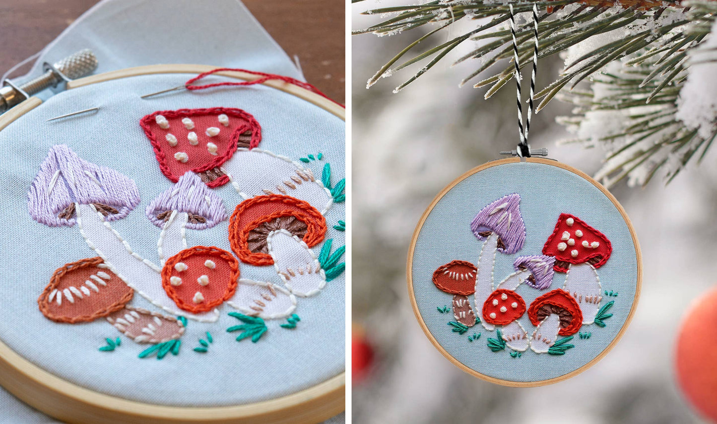 DIY Embroidered Ornament Kit, Mushrooms