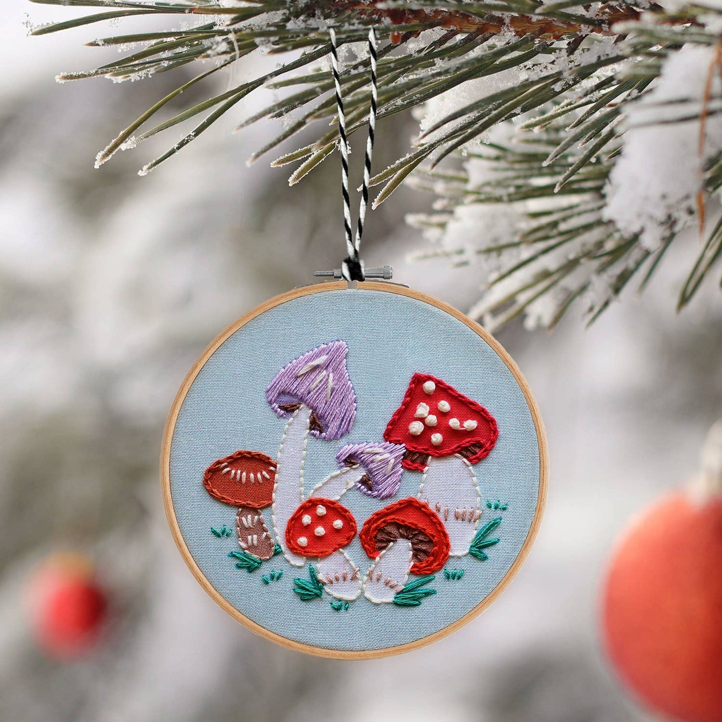 DIY Embroidered Ornament Kit, Mushrooms