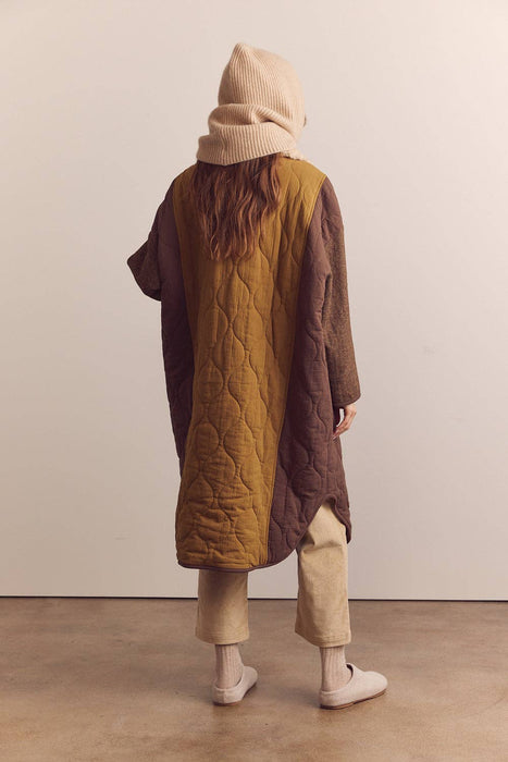 Patch Quilted Wool Blend Coat