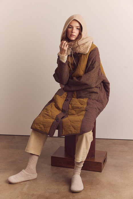 Patch Quilted Wool Blend Coat