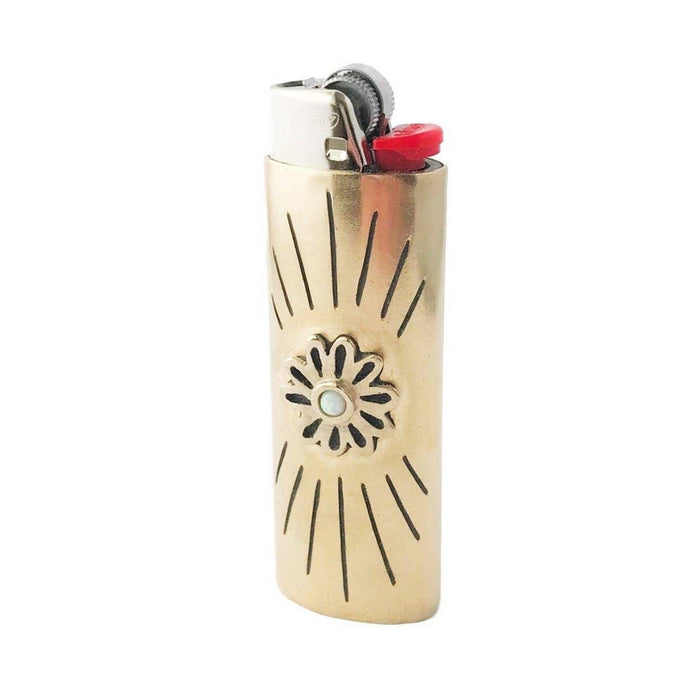 Brass Flower Lighter Case / Opal
