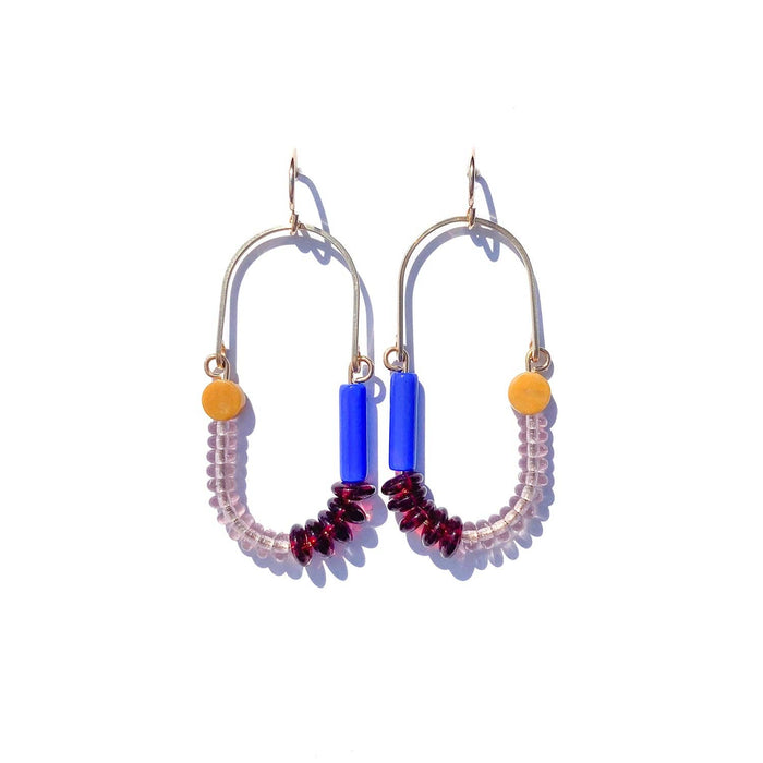 Balance Earrings- Yellow Jasper, Periwinkle, + Oxblood