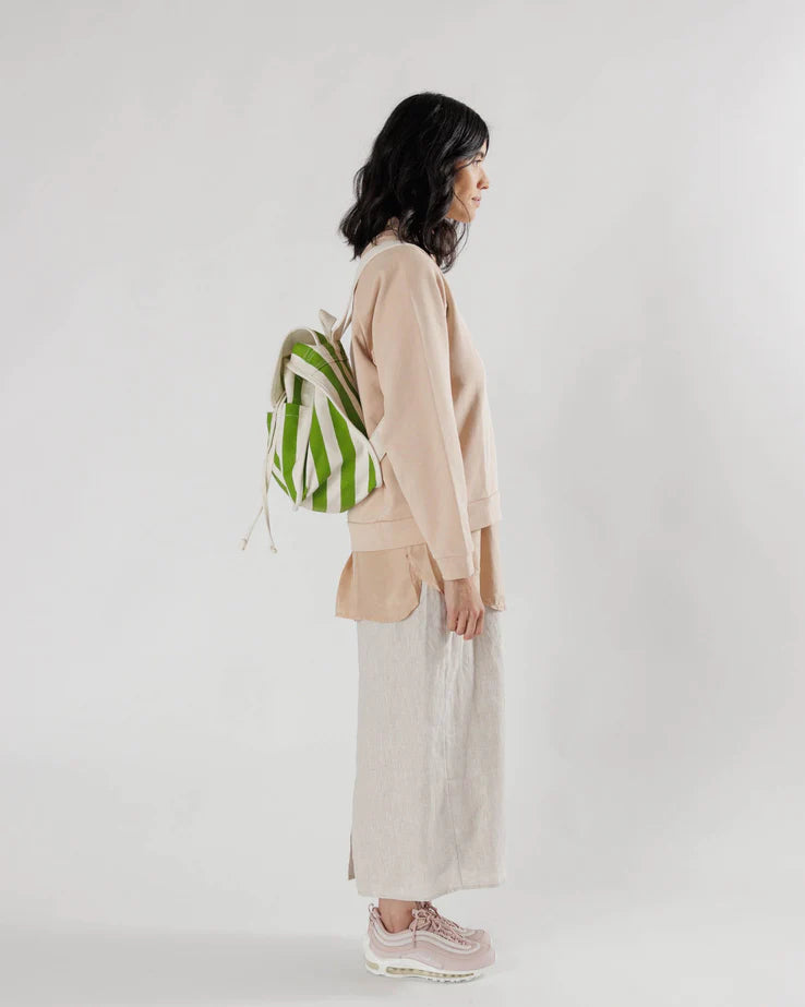Drawstring Backpack-  Green Awning Stripe