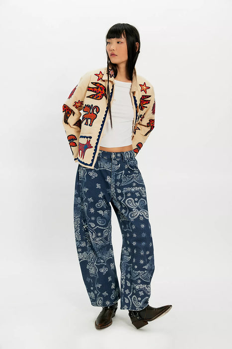 Good Luck Printed Barrel Jean