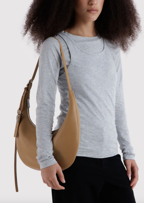 Medium Recycled Leather Flat Crescent Bag