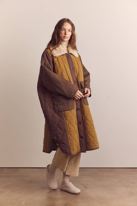 Patch Quilted Wool Blend Coat