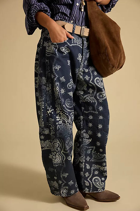 Good Luck Printed Barrel Jean