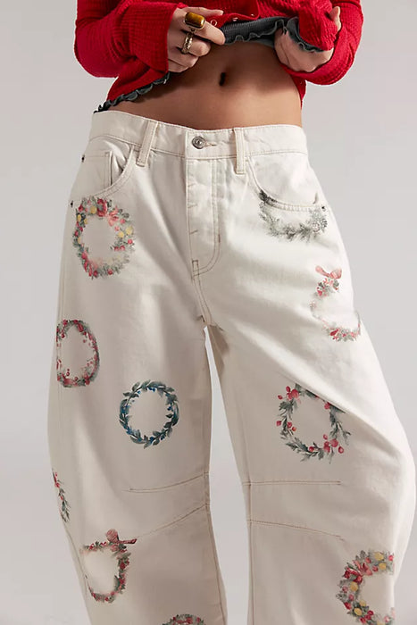 Good Luck Printed Barrel Jeans