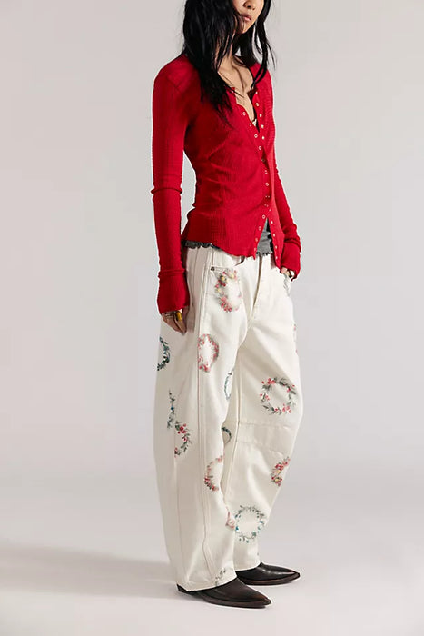 Good Luck Printed Barrel Jeans