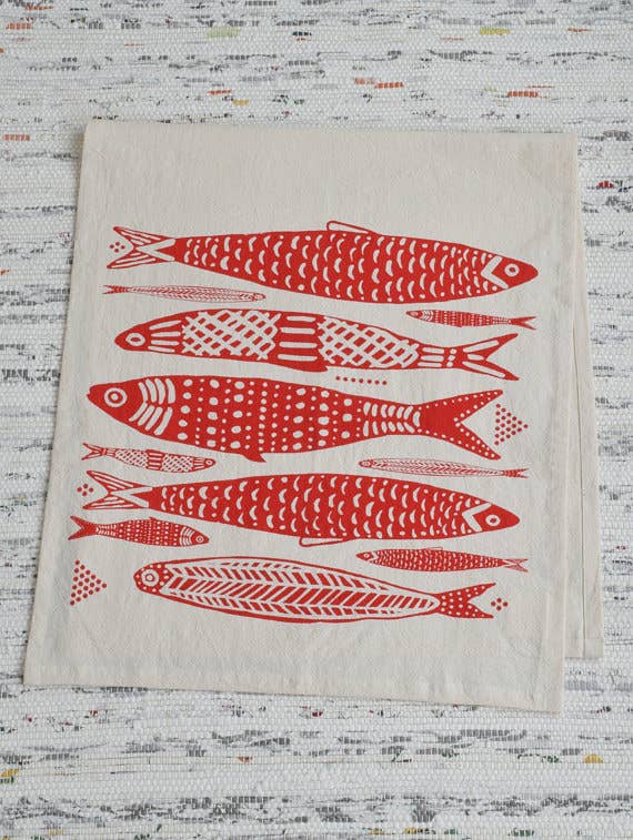 Sardines Tea Towel (Red)