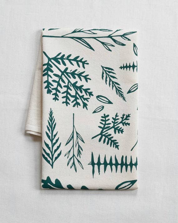 Woodland Ferns Tea Towel (Green)