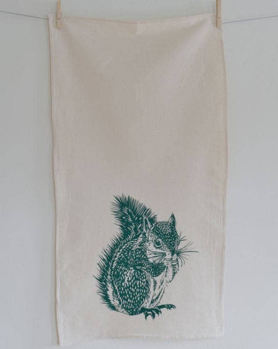 Squirrel Tea Towel (Dark Green)