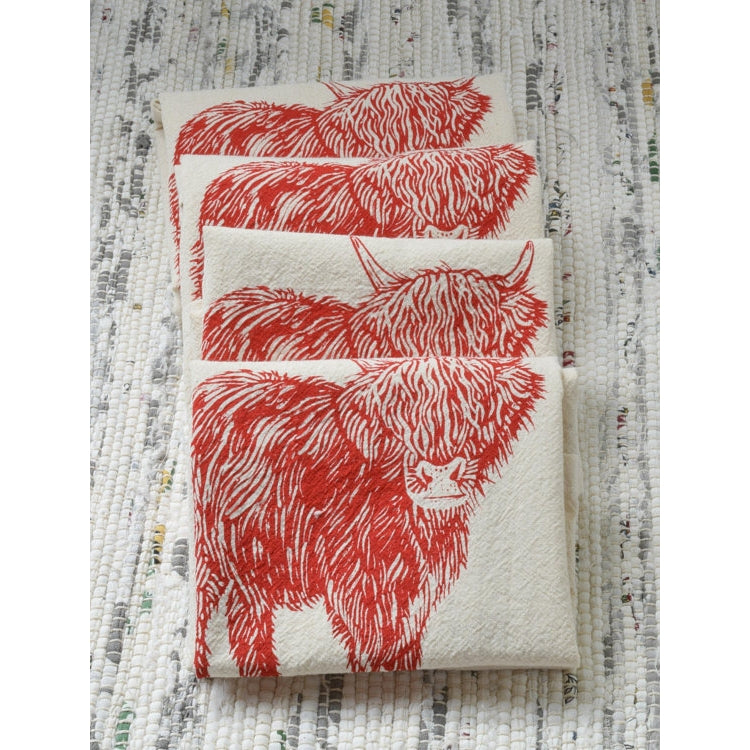 Set of 4 Organic Cow Cloth Napkins (Red)