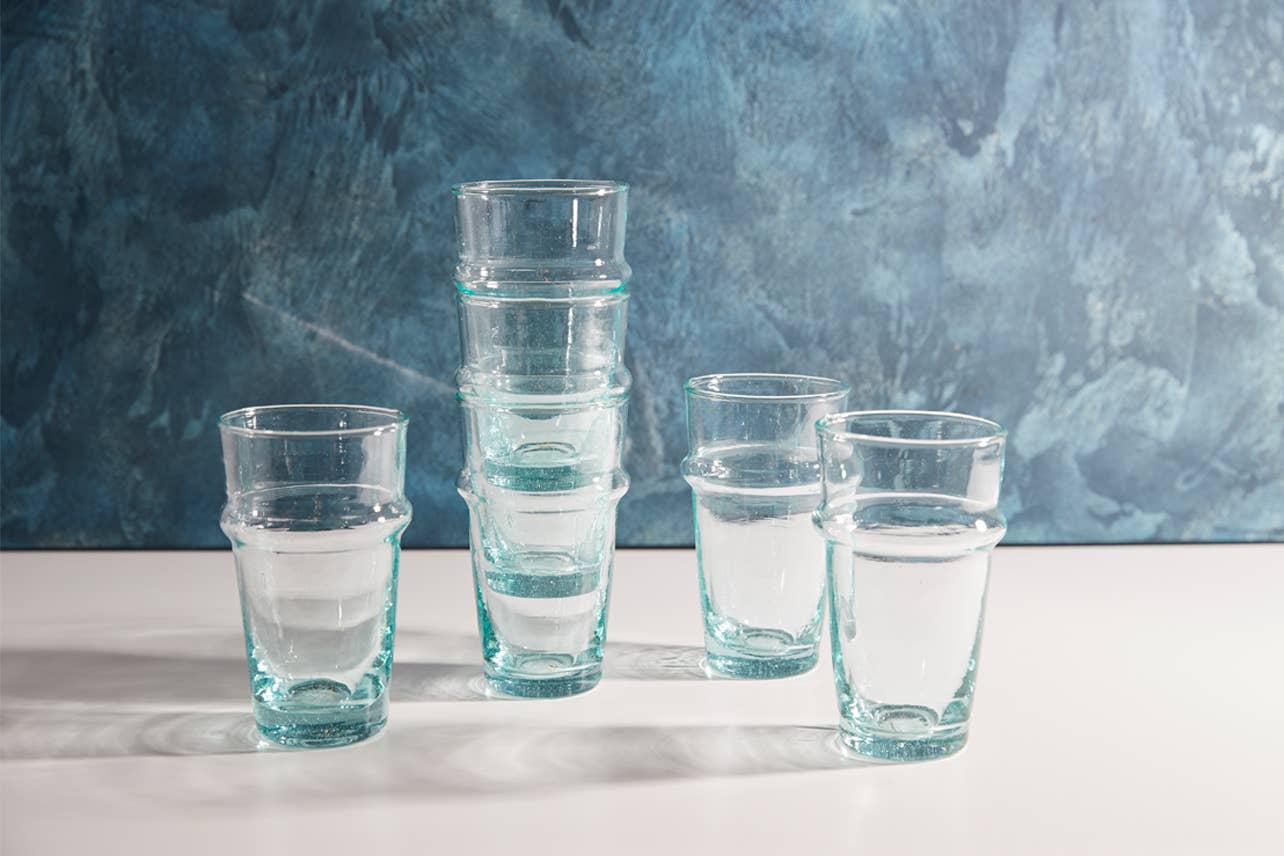 Moroccan Beldi Glassware-Set of 6 Clear.