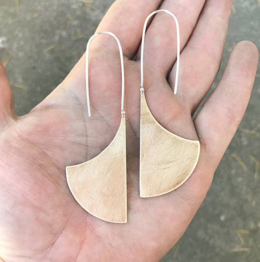 Brass machete earrings with long silver hook