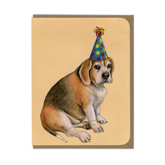 Dog With Party Hat - Chubby Beagle - Greeting Card