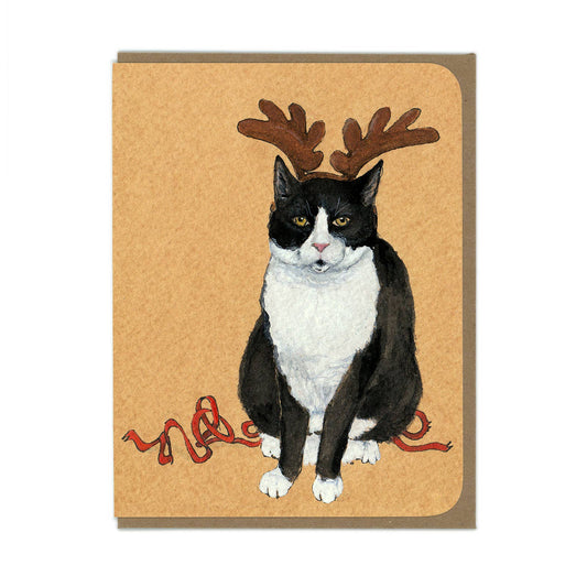 HOLIDAY Cat Raindeer Greeting Card