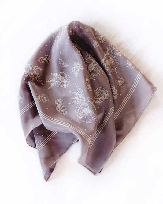 100% Silk Bandana Scarf - Classic Lavender Floral