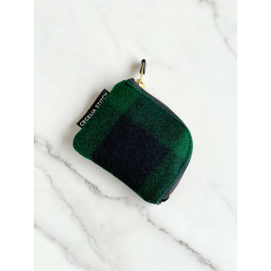Hayes leather & wool pocket wallet- forest green plaid