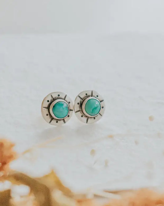 Stone and Silver Stud Earrings- Turquoise